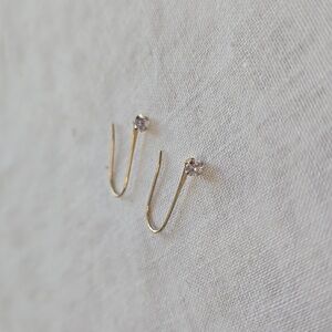 14K Yellow Gold Brilliant Cubic Zirconia Dangle Round Danity Earrings 0.3g